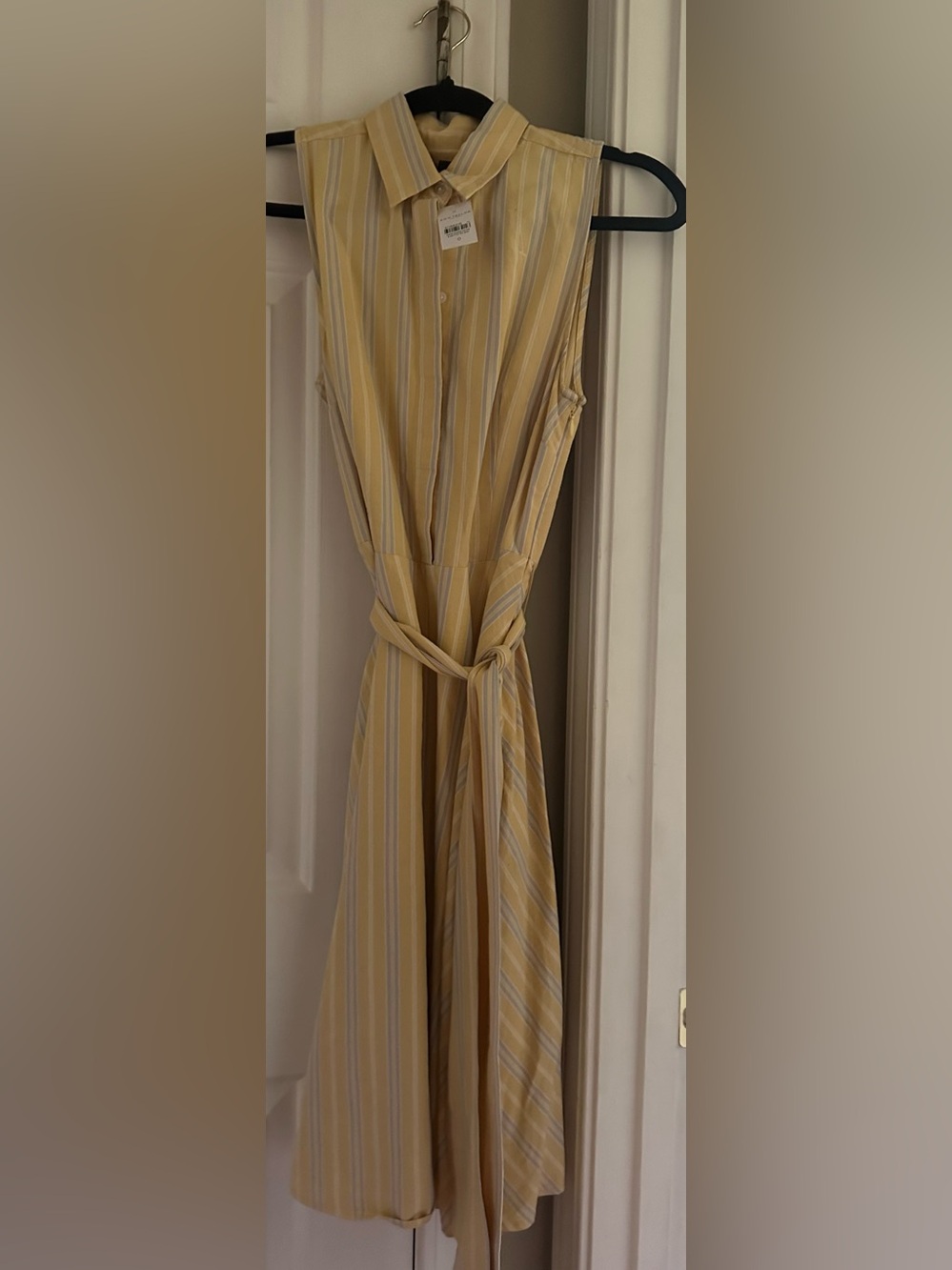 Ann Taylor Factory Yellow and White Striped Sleeveless Shirt Dress